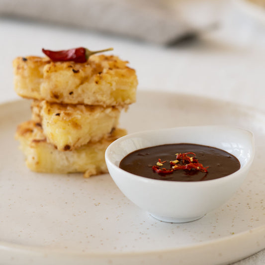Gebratene Ananas mit Chili-Schokoladensoße