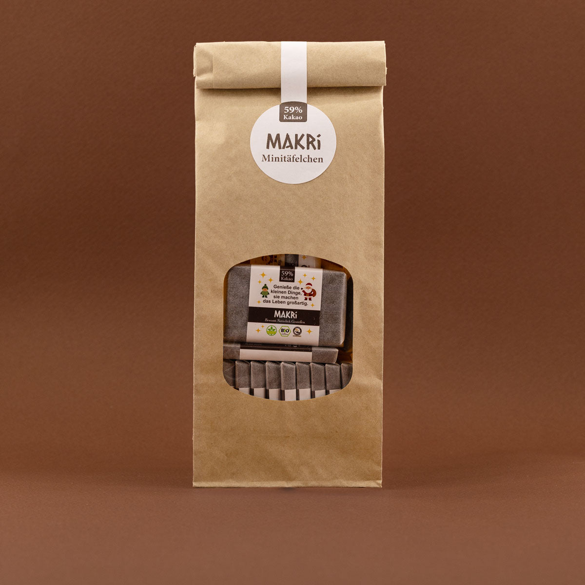 MAKRi Weihnachtsbeutel - Bio Dattel Schokolade - Natur 59% - 200g