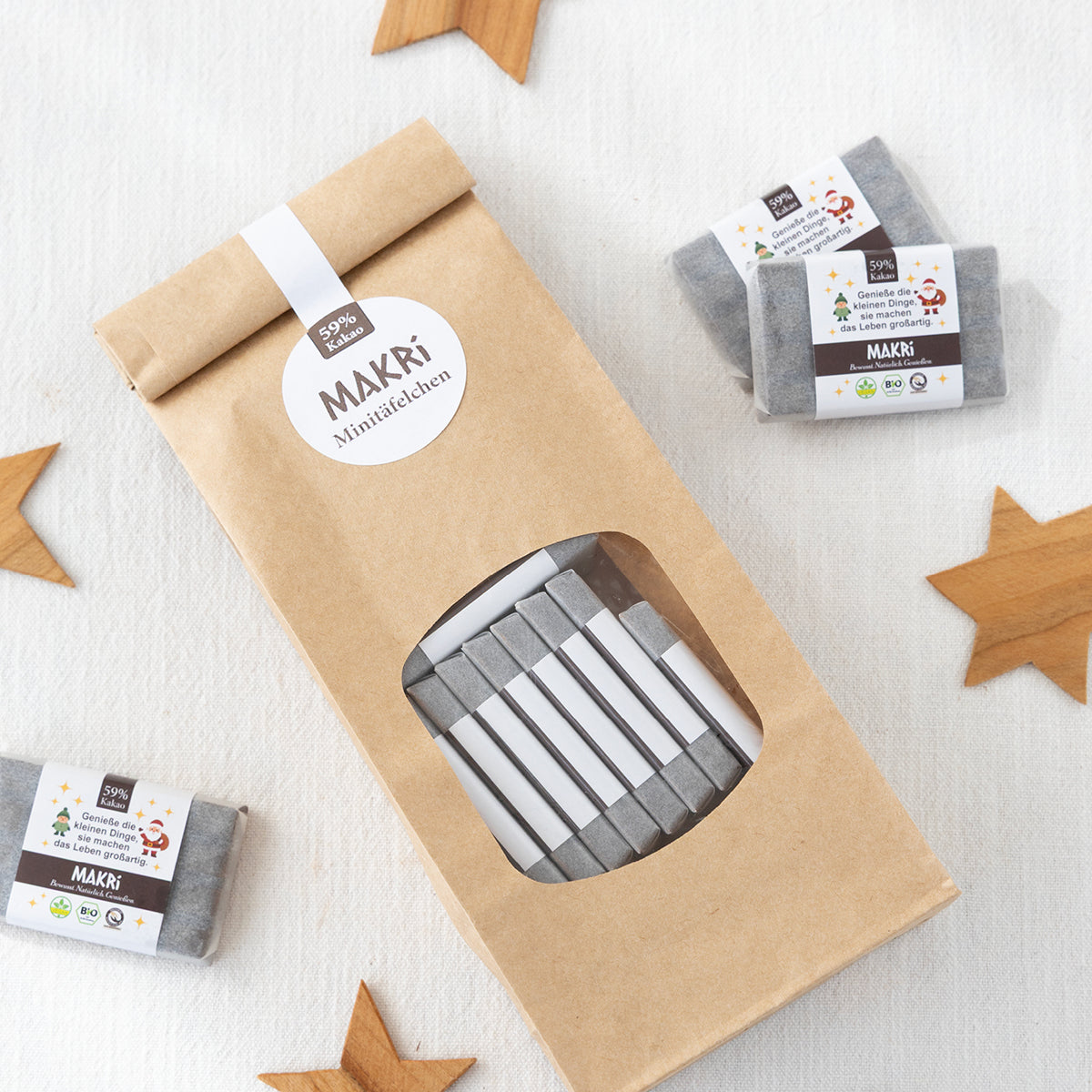 MAKRi Weihnachtsbeutel - Bio Dattel Schokolade - Natur 59% - 200g