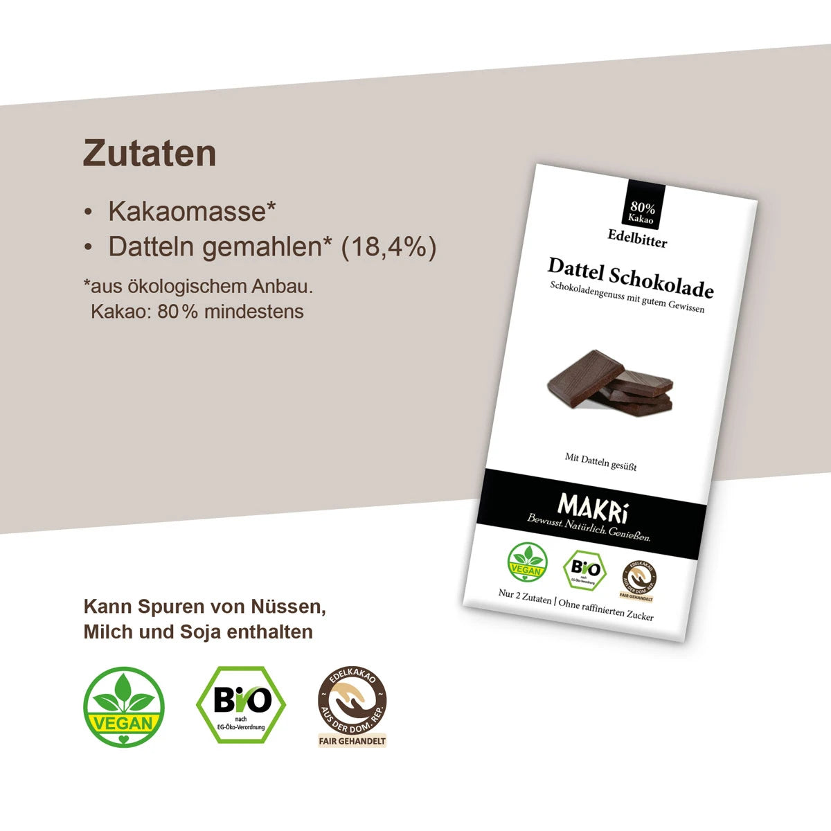MAKRi Bio Dattel Schokolade - Edelbitter 80%