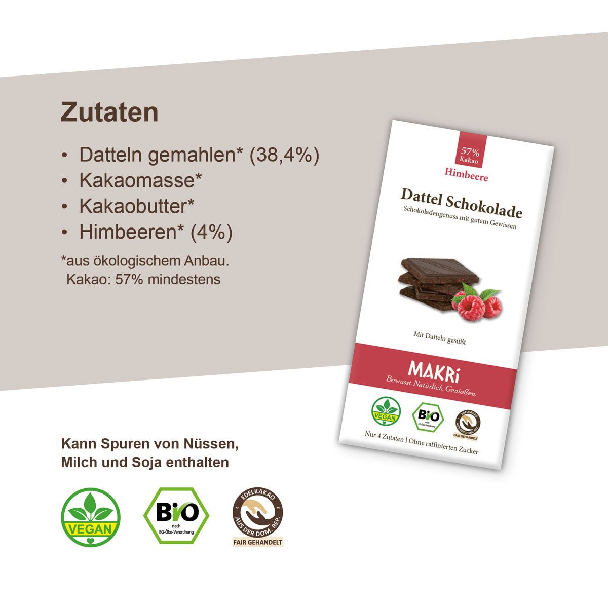 MAKRi Bio Dattel Schokolade - Himbeere 57%