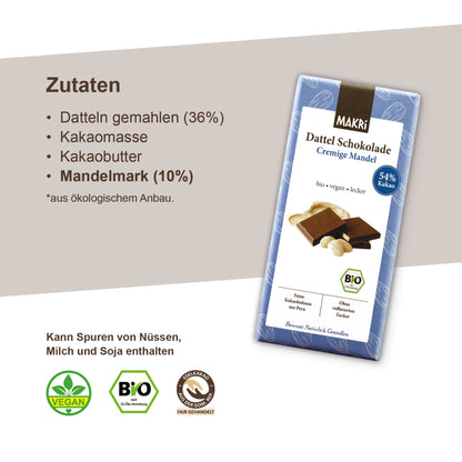 MAKRi Bio Dattel Schokolade - Cremige Mandel 54% - Peru